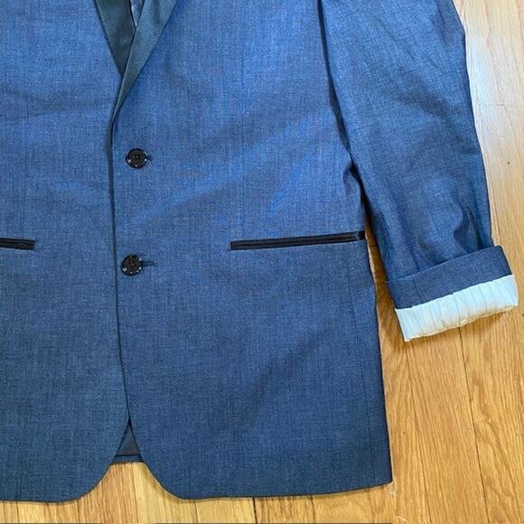 Express Photographer Tuxedo Blazer Blue Black Men 40R Slim Fit Satin Lapel - Picture 8 of 12